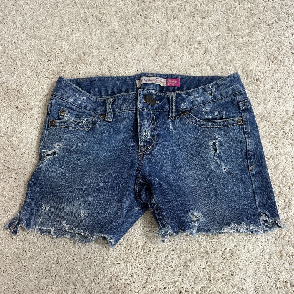 Vintage Aeropostale Distressed Cut Off Denim Jean Shorts Size 1/2 Low Rise Y2K